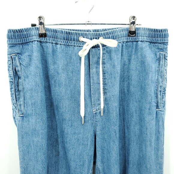 rag & bone Cotton Denim Jogger L Blue Drawstring Straight Leg High Rise Pull-On - Picture 5 of 16